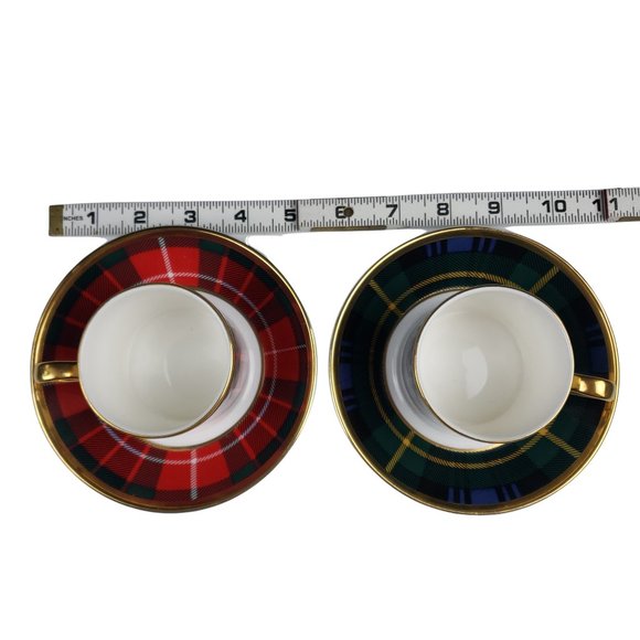 Fox Tartan Plaid Green Red Demitasse Cup Saucer Sets English Bone China Fraser - Picture 10 of 11